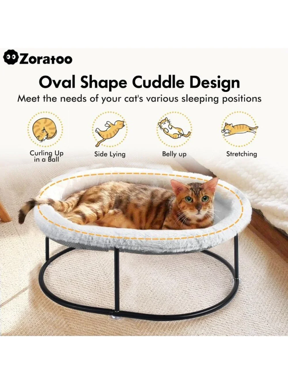New Elevated Fluffy Cuddle Bed with Detachable Pad for Cats & Small Dogs, Grey
